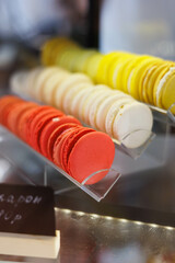 vitreen of colorful macaroon sweets