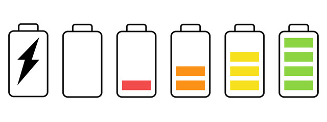 battery life icon set, battery charge indicator, color battery charge - obrazy, fototapety, plakaty