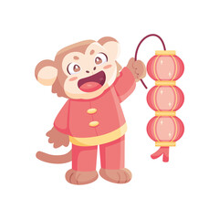 Fototapeta na wymiar Isolated cute monkey with traditional chinese clothes Zodiac sign Vector illustration