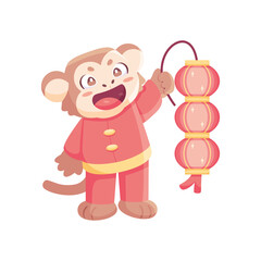 Isolated cute monkey with traditional chinese clothes Zodiac sign Vector illustration