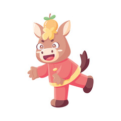 Isolated cute horse with traditional chinese clothes Zodiac sign Vector illustration