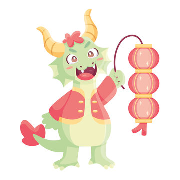 Isolated cute dragon with traditional chinese clothes Zodiac sign Vector illustration