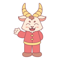 Isolated cute goat with traditional chinese clothes Zodiac sign Vector illustration