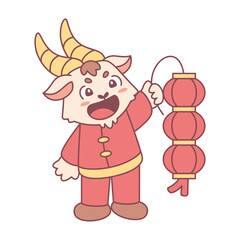 Isolated cute goat with traditional chinese clothes Zodiac sign Vector illustration