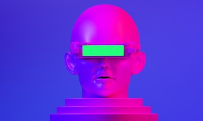 metaverse vr simulation gaming cyberpunk style, digital robot, 3d illustration rendering, virtual reality
