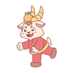 Obraz na płótnie Canvas Isolated cute goat with traditional chinese clothes Zodiac sign Vector illustration