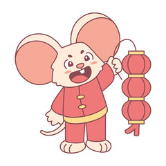 Isolated cute rat with traditional chinese clothes Zodiac sign Vector illustration