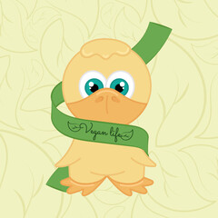 Isolated protected chicken with a ribbon Vegan lifestyle poster Vector