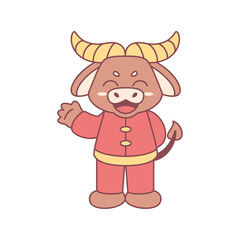 Fototapeta premium Isolated cute ox with traditional chinese clothes Zodiac sign Vector illustration