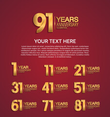 set anniversary logotype premium collection golden color on red background