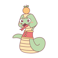 Isolated cute snake with traditional chinese clothes Zodiac sign Vector illustration