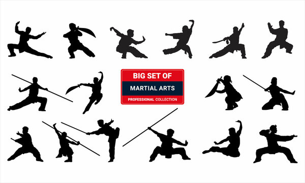 Big set of Martial art silhouette.