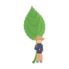 Isolated cute farmer cartoon icon holding a leaf Vector