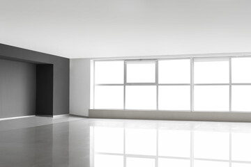 View of big modern empty room with windows