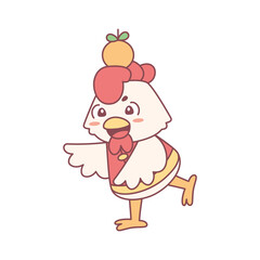 Isolated cute rooster with traditional chinese clothes Zodiac sign Vector illustration