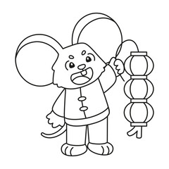 Isolated cute rat with traditional chinese clothes Zodiac sign Vector illustration