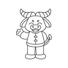 Isolated cute ox with traditional chinese clothes Zodiac sign Vector illustration