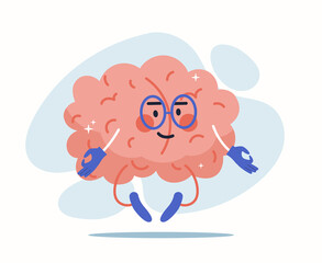 Calm brain meditation. Metaphor for inner peace and concentration. Yoga and health care. Psychology and awareness, efficient use of body resources, education. Cartoon flat vector illustration