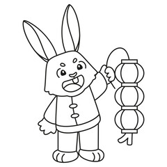 Isolated cute rabbit with traditional chinese clothes Zodiac sign Vector illustration