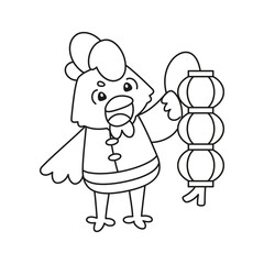 Isolated cute rooster with traditional chinese clothes Zodiac sign Vector illustration