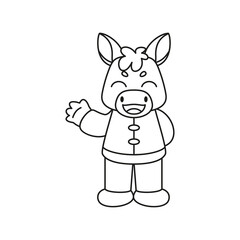 Isolated cute horse with traditional chinese clothes Zodiac sign Vector illustration