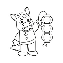 Isolated cute horse with traditional chinese clothes Zodiac sign Vector illustration
