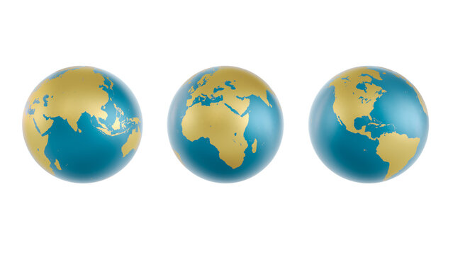 Set of planet Earth in different views on white background. 3D render
