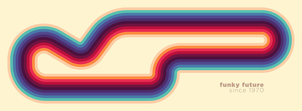 Abstract futuristic design in retro style with colorful lines. Vector illustration.