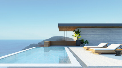 Beach Luxury Villa Hotel Ocean Sky - 3D Rendering - 494321714