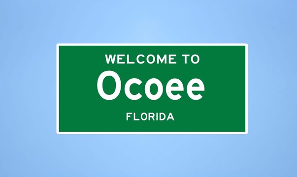 Ocoee, Florida city limit sign. Town sign from the USA.