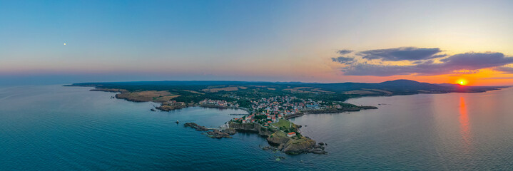 Sunset aerial view of Bulgarian seaside town Ahtopol.