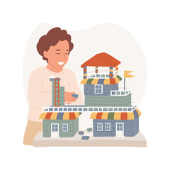 Playing construction game isolated cartoon vector illustration. Creative construction game, children build with blocks, extracurricular activity, after school program, education vector cartoon.