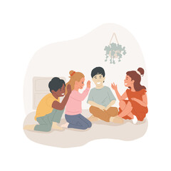 Telephone game isolated cartoon vector illustration. Group of children plays telephone game, chinese whispers, communication skills development, before and afterschool program vector cartoon.