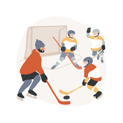 Ice hockey camp isolated cartoon vector illustration. Ice hockey day camp, PA program, competitive winter sport for children, junior team training, daycare center, after school vector cartoon.