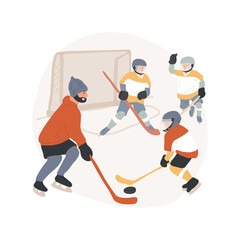 Obraz premium Ice hockey camp isolated cartoon vector illustration. Ice hockey day camp, PA program, competitive winter sport for children, junior team training, daycare center, after school vector cartoon.