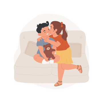 Kissing a sibling isolated cartoon vector illustration. Older kid kisses younger on cheek, loving siblings, having second child, taking care of younger brother, happy family vector cartoon.