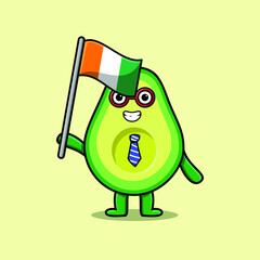 Cute cartoon Avocado mascot character with flag of Irlandia republic in modern design 