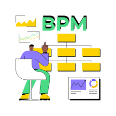 Business process management abstract concept vector illustration. BPM visualization software, business analysis, operation management, monitoring automation, process optimization abstract metaphor.