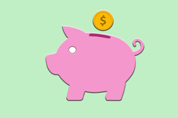 Piggy bank with a coin. Savings.