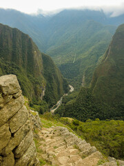 Naklejka premium View of the Sacred Valley in Machu Picchu citadel of the Inca empire in Cusco Peru