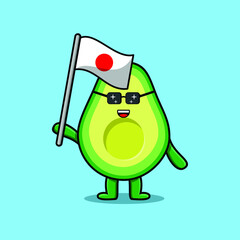 Cute cartoon Avocado mascot character with flag of Japan Country in modern design 