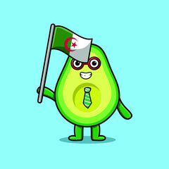 Cute cartoon Avocado mascot character with Algeria Country flag in modern design 