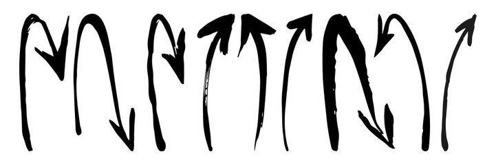 Black hand drawn arrows. Grunge vector illustration