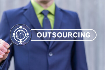 Concept of outsourcing company. Outsource Business Work International Human Resource Service...