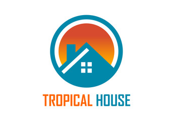 house logo with sunset background, suitable for hotels, villas, and others.