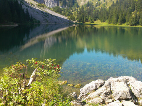 Beautiful view of the Benit Lake in Saxonnex, Haute Savoie, France