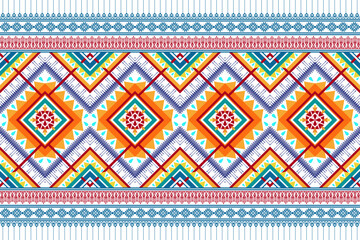 Ikat ethnic seamless pattern design. Aztec fabric carpet mandala ornament chevron textile decoration wallpaper. Boho tribal turkey African Indian traditional embroidery vector illustrations background
