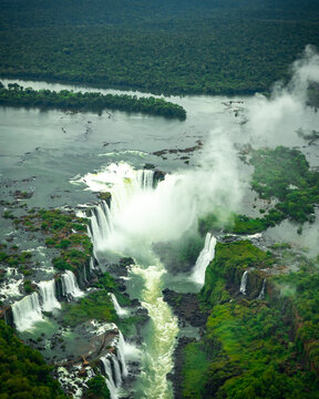Aerial photo of the helicopter of the cataras do igua&ccedil;u brazil
