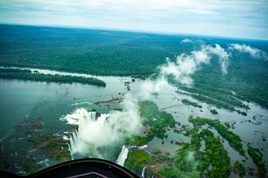 Aerial photo of the helicopter of the cataras do igua&ccedil;u brazil