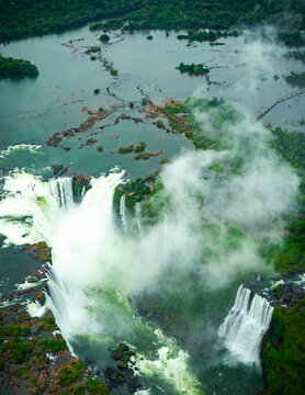 Aerial photo of the helicopter of the cataras do igua&ccedil;u brazil